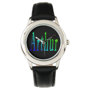Montre Arthur, Nom, Logo, Garçons Black Leather Watch.