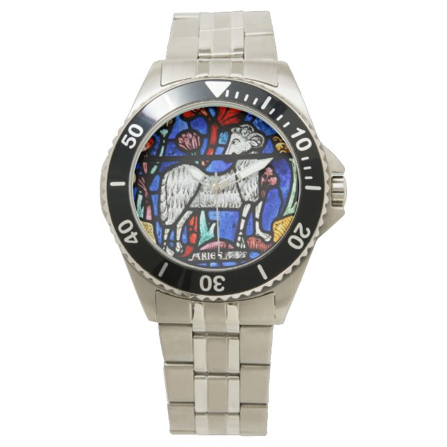 Montre Astrologie Aries Verre Gothique Vitrail Windows W  (devant)