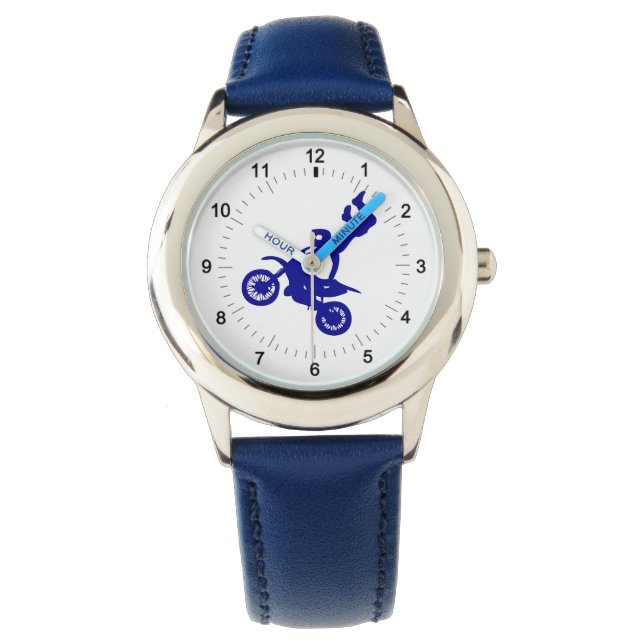 Montre au poignet pour enfant motocross bleu (devant)