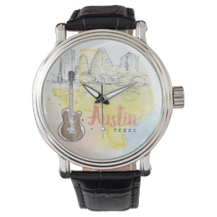 Montre Austin, croquis d'aquarelle du Texas  
