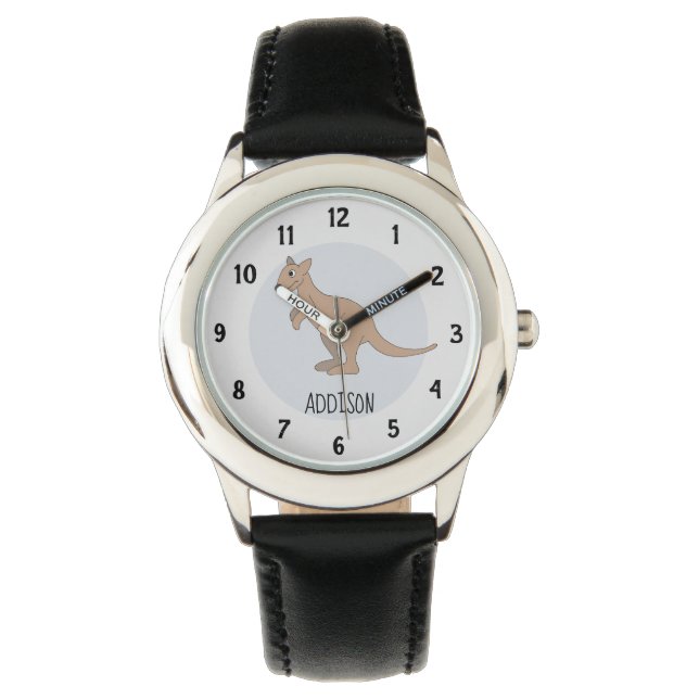 Montre Australie Cute Kangaroo Doodle et nom Enfants (devant)