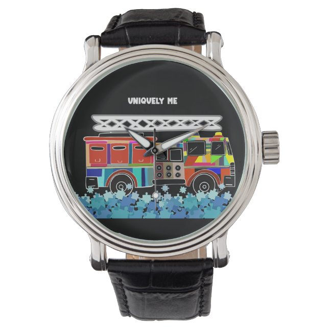 Montre Autisme Pièces de puzzle Firetruck (devant)