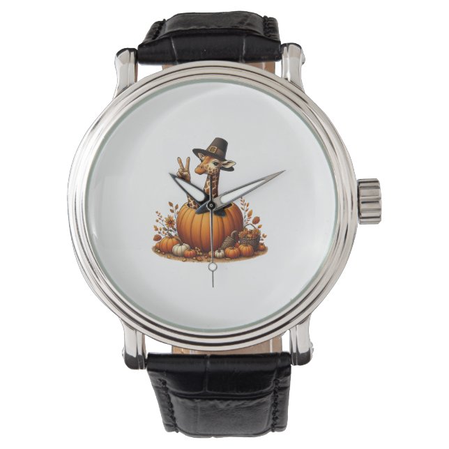 Montre Automne Citrouille Automne Giraffe Thanksgiving Fe (devant)