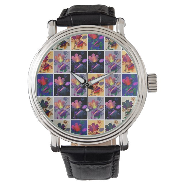 Montre Autumn Leaves Rustic Patchwork (devant)