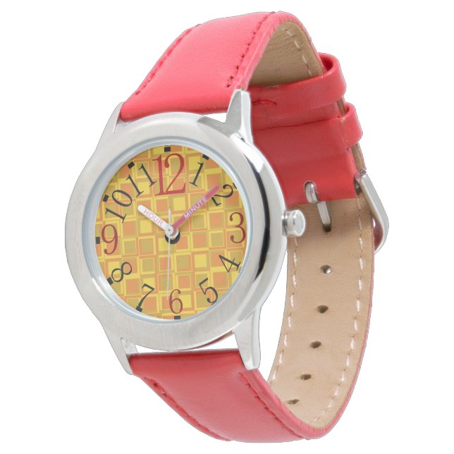 Montre avec des carrés oranges du les années 70 (Incliné)