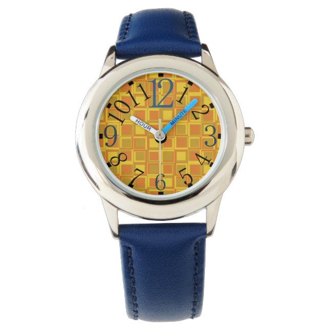 Montre avec des carrés oranges du les années 70 (devant)