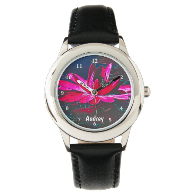 Montre avec Nénuphar rose chaud (devant)