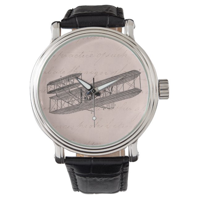 Montre Avion vintage Rétro Vieux Biplane Plane Rose (devant)