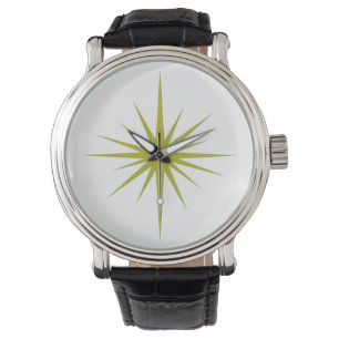 Montre Avocado Green Starburst atomique milieu du siècle 