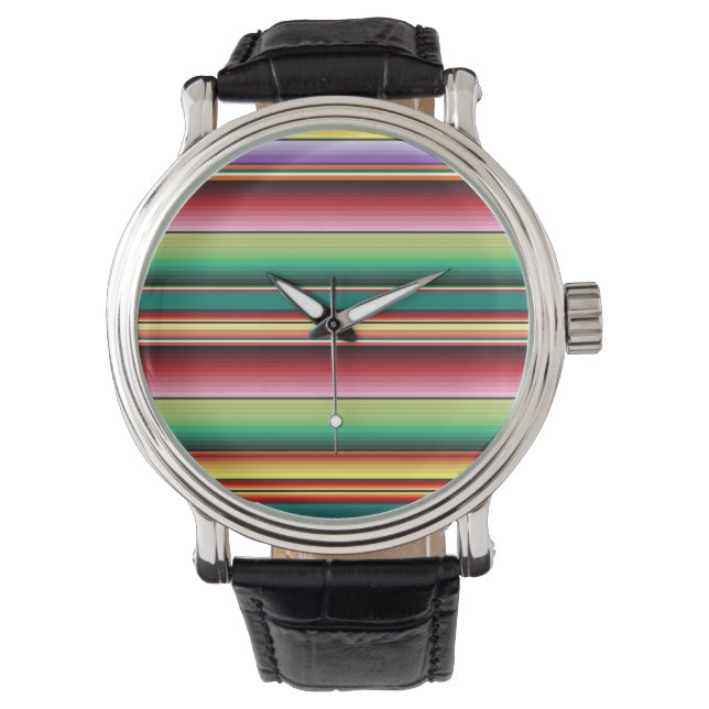 Montre Aztec Tribal Traditionnel Textile Coloré Linéaire  (devant)