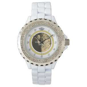 Montre Bague de Mariage de diamants avec photo en blanc