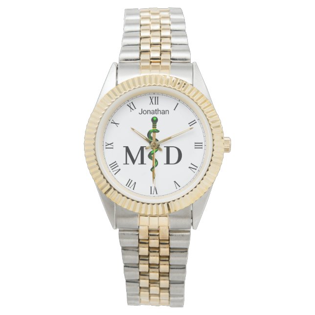 Montre Bague d'or Asclepius Green Médicale Doctor MD (devant)