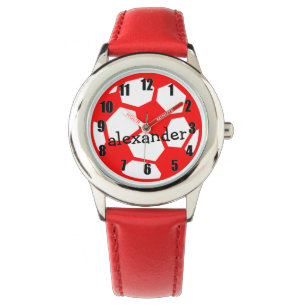Montre Bal de football rouge et nom