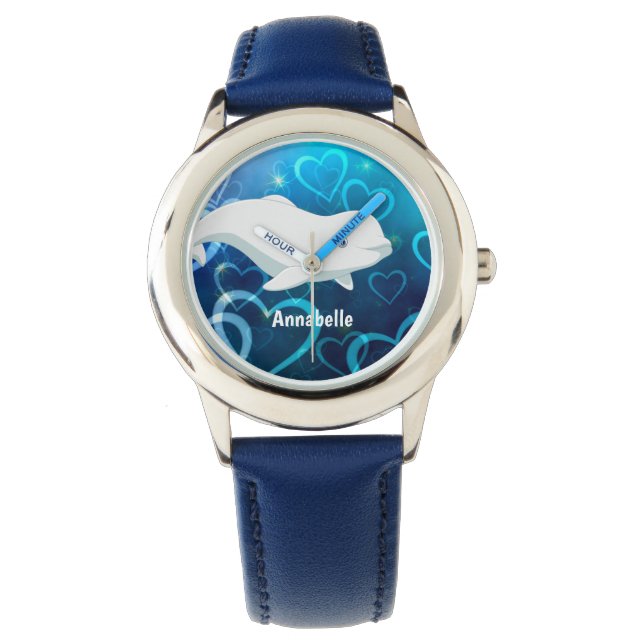 Montre Baleine béluga personnalisée et Coeurs bleus Arcti (devant)