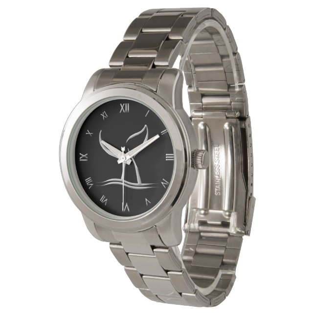 Montre Baleine Tail Argent avec chiffres romains (Incliné)