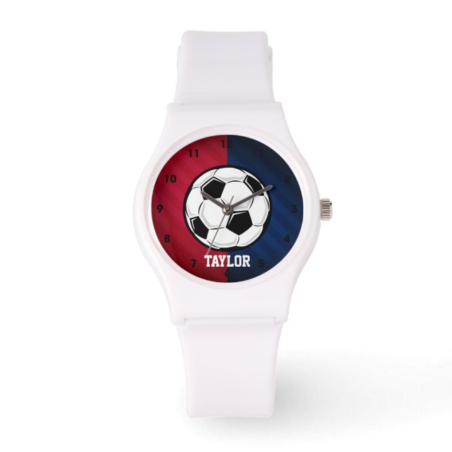 Montre Balle de football ; rouge, blanc et bleu (Recto)