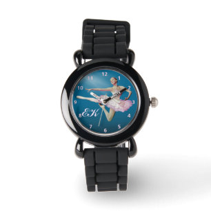 Montre Ballerina bondissante sur bleu, Monogramme