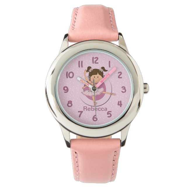 Montre Ballerina rose mignon personnalisée (devant)