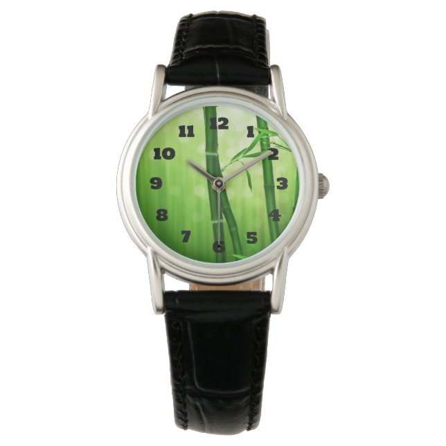 Montre Bambou Vert Exotique Avec Lumières De Bokeh (devant)