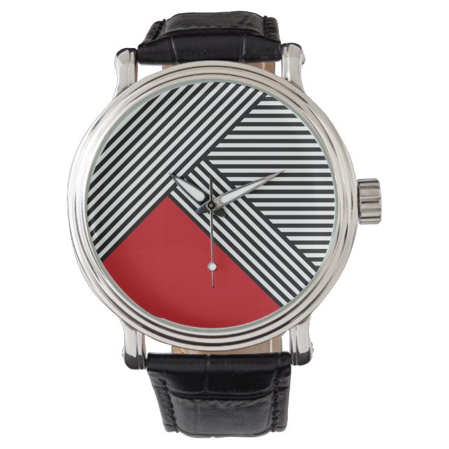 Montre Bandes noires et blanches avec triangle rouge (devant)