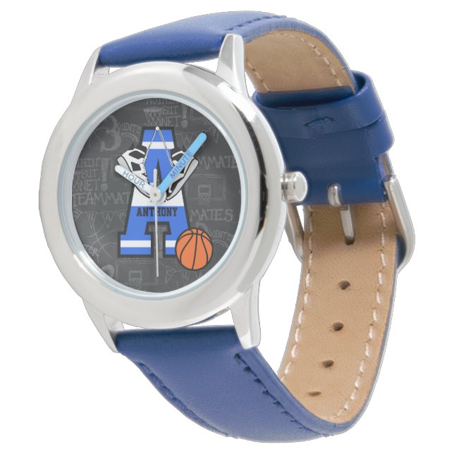 Montre Basket-ball initial personnalisé (Incliné)