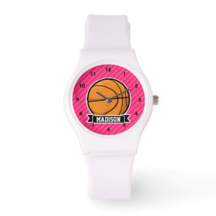 Montre Basket-ball sur les rayures roses, rayé