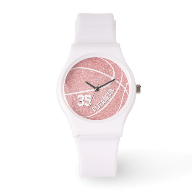 Montre basketball féminin rose sportif personnalisé (Recto)