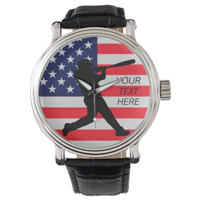 Montre Batterie de baseball et drapeau américain (devant)