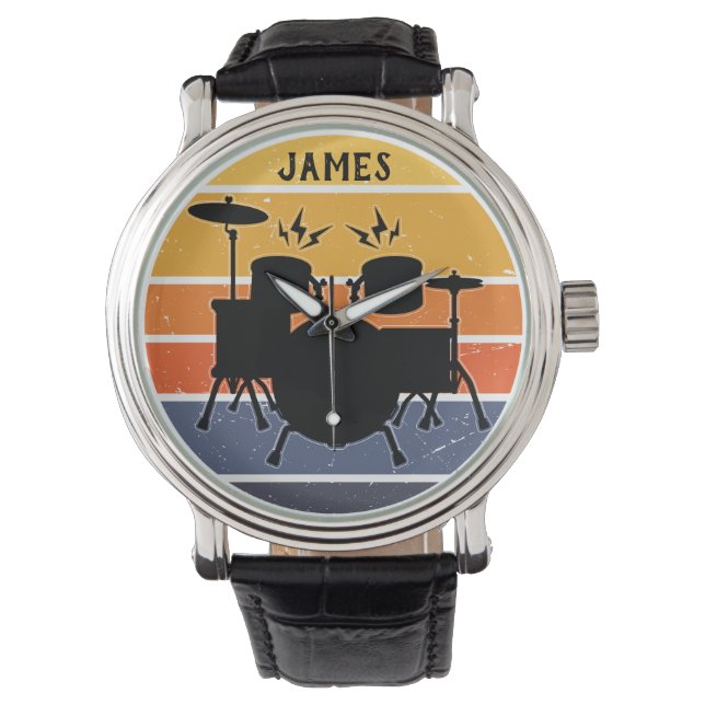 Montre Batteur vintage avec nom personnalisé - (devant)