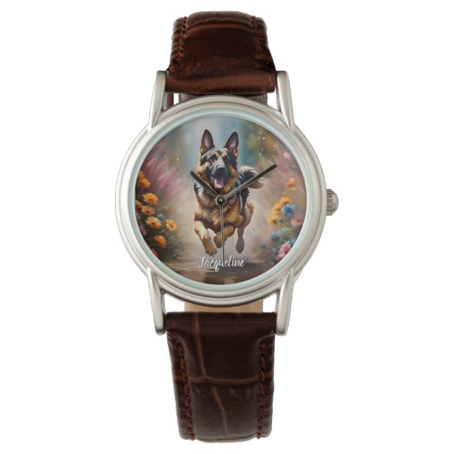 Montre Beau Berger Allemand Chien & Fleurs (devant)
