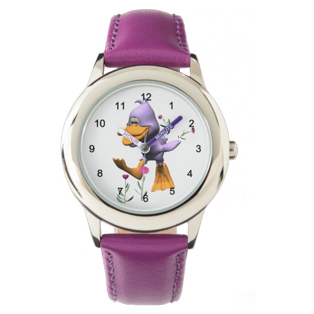 Montre Beau Canard Cartoon À Travers Les Fleurs (devant)