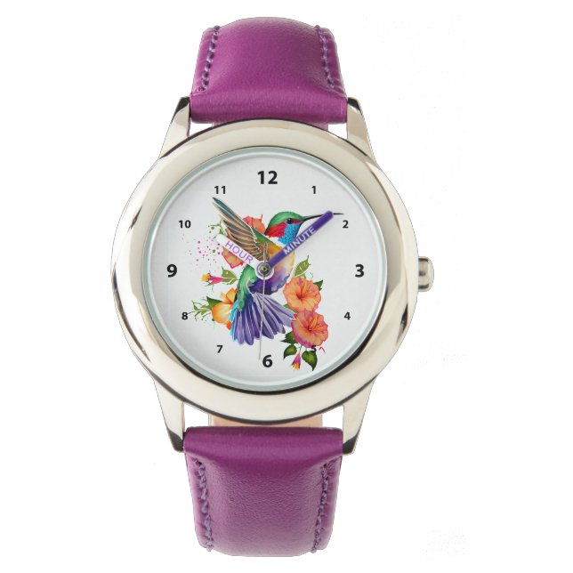 Montre Beau colibri et fleurs (devant)
