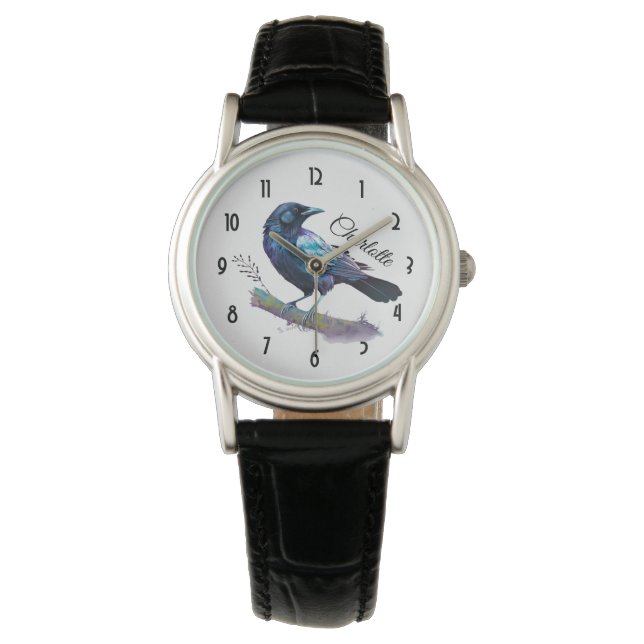 Montre Beau Corbeau sur une branche d'arbre (devant)