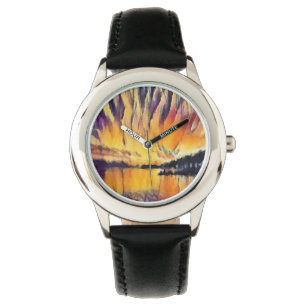 Montre Beau lever de soleil en design aquarelle