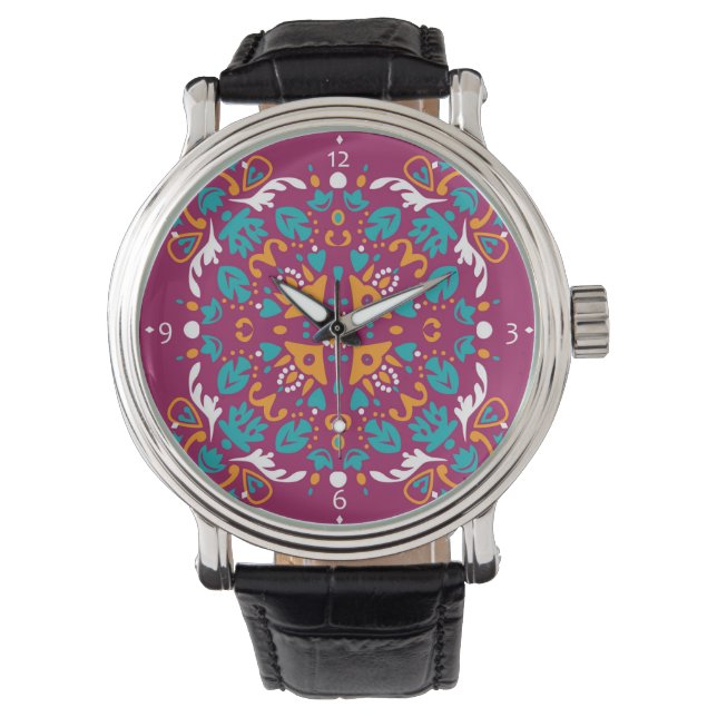 Montre 🤩 Beau marron et Azulejos turquoise, (devant)