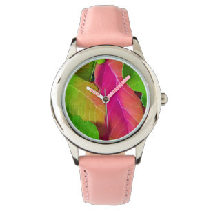 Montre Beau Motif vert et rose