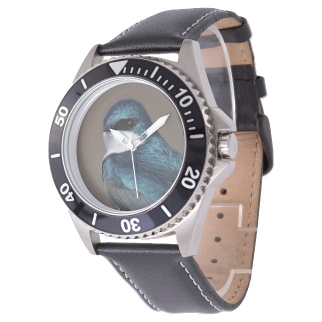Montre Beau oiseau chevalier en hirondelle d'arbre sur fi (Incliné)