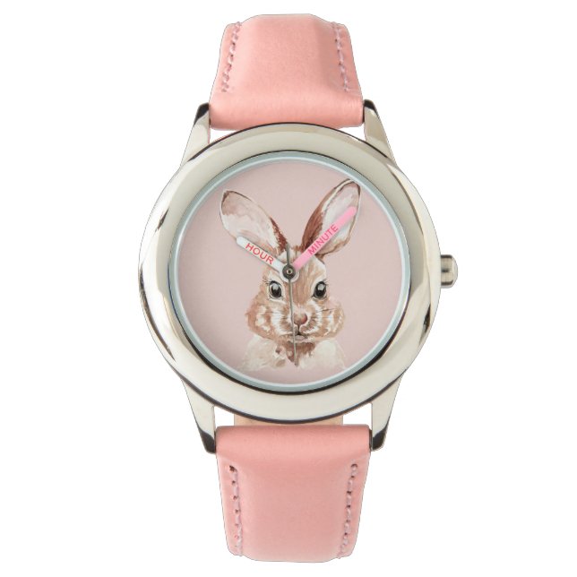 Montre Beauté moderne Pastel Rose Aquarelle Bunny Lovely (devant)