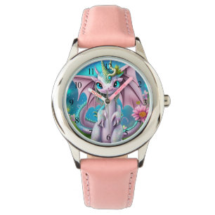 Montre Bébé mignon et souriant Dragon aux fleurs