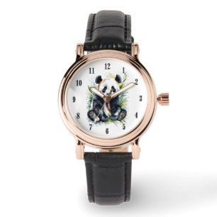 Montre Belle aquarelle Panda Ours Noir Nombre