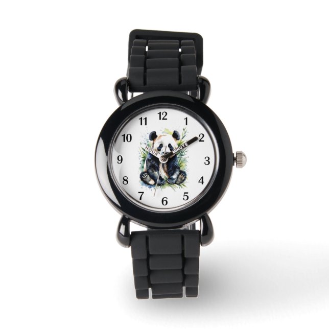 Montre Belle aquarelle Panda Ours Noir Nombre (Recto)