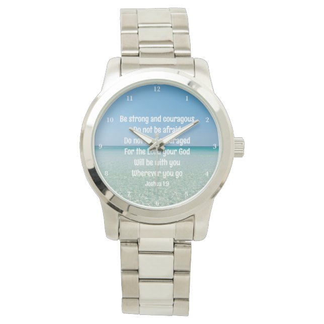 Montre Belle Bible chrétienne Verse Be Strong Beach (devant)