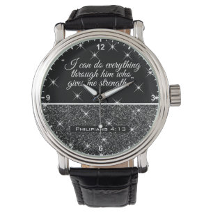 Montre Belle Bible Verse Texte Parties scintillant Argent