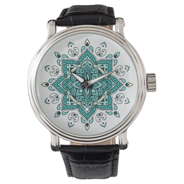 Montre Belle décoration de mandala turquoise (devant)