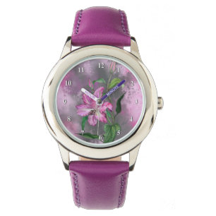 Montre Belle peinture rouge violet rose Lily 
