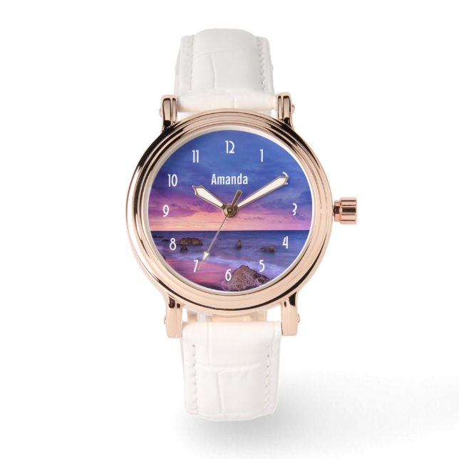 Montre Belle photo côtière du coucher de soleil (Recto)