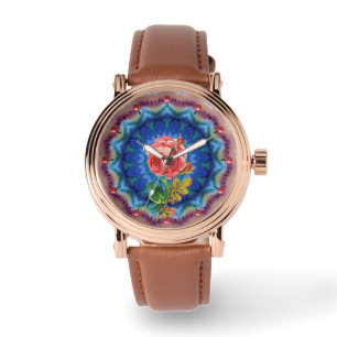MONTRE BELLE ROSE ROSE ROSE EN CERCLES PSYCHÉDÉLIQUES
