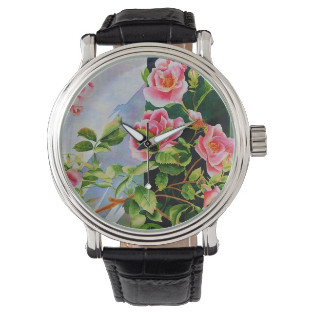 Montre Belle rose rose rouge roses blanc aquarelle floral (devant)