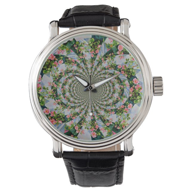 Montre Belle roses roses rouges rétro aquarelle fleurie (devant)