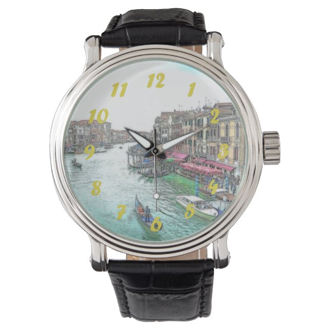 Montre Belle Venise Italie avec chiffres jaunes (devant)
